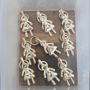 Nine Silver 1/2" Little Girl Charms with Rhinestones